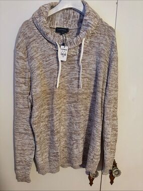 Express Marled Cowl Neck Pullover - Beige & Cream
